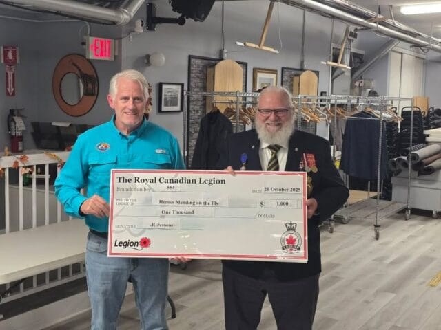 A highlight from our general members meeting this week!​On Monday, October 20th, our President Robert Gagnon had the honor of presenting a check to the wonderful organization Heros Mending on the Fly.We're thrilled to support their mission and the great work they do.​Thanks to all our members for making this possible!​Click here to learn more about Heros Mending on the Fly: https://heroesmendingontheflycanada.ca/#SupportOurVets #VeteranCharity #GivingBack #LegionCares #VeteransHealth #FlyFishingTherapy ________________________________Un moment fort de notre réunion générale des membres cette semaine !Le lundi 20 octobre, notre président Robert Gagnon a eu l'honneur de remettre un chèque à la merveilleuse organisation Heros Mending on the Fly.Nous sommes ravis de soutenir leur mission et l'excellent travail qu'ils accomplissent.Merci à tous nos membres d'avoir rendu cela possible !Cliquez ici pour en savoir plus sur Heros Mending on the Fly : https://heroesmendingontheflycanada.ca/#SupportOurVets #VeteranCharity #Redonner #LegionCares #VeteransHealth #FlyFishingTherapy
